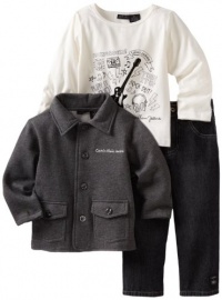 Calvin Klein Boys 2-7 Knit Top And Jean Fleece Jacket, Gray, 2T Calvin Klein Boys 2-7 Knit Top And Jean Fleece Jacket, Gray, 2T
