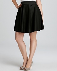 A minimalist's smart idea to drama, this Love Ady Plus skirt lends movement to your everyday style with a flared silhouette. Glam up the dark hue with metal accents. A minimalist's smart idea to drama, this Love Ady Plus skirt lends movement to your everyday style with a flared silhouette. Glam up the dark hue with metal accents.