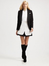 Inspired by the classic tuxedo, this impeccably tailored piece features silky shawl lapels and matching covered buttons.Shawl lapelsBreast welt pocketFront button closureSide flap pocketsButton cuffsBack ventsFully linedAbout 25 from shoulder to hemWool/polyamide/elastaneDry cleanMade in Italy of imported fabricModel shown is 5'10 (177cm) wearing US size 4. Inspired by the classic tuxedo, this impeccably tailored piece features silky shawl lapels and matching covered buttons.Shawl lapelsBreast welt pocketFront button closureSide flap pocketsButton cuffsBack ventsFully linedAbout 25 from shoulder to hemWool/polyamide/elastaneDry cleanMade in Italy of imported fabricModel shown is 5'10 (177cm) wearing US size 4.