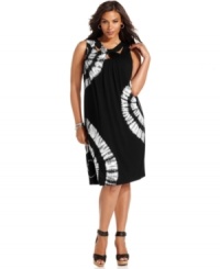 A plus size sheath gets a summery makeover from INC, complete with on-trend tie dye and well-placed cutouts! A plus size sheath gets a summery makeover from INC, complete with on-trend tie dye and well-placed cutouts!