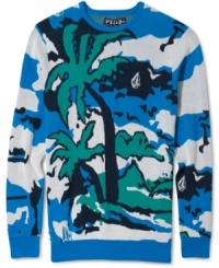 Bring the beach with you in any weather with this Hawaiian print sweater from Volcom. Bring the beach with you in any weather with this Hawaiian print sweater from Volcom.