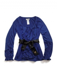 GUESS Kids Girls Big Girl Long-Sleeve Top with Spiral Ruf, BLUE (10/12) GUESS Kids Girls Big Girl Long-Sleeve Top with Spiral Ruf, BLUE (10/12)