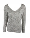 Guess Womens Wide Cableknit Long Sleeve V Neck Sweater