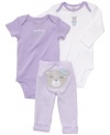 Dressing her for the day will be easy and fun with this 3-piece bodysuits and pant set from Carter's.