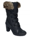 With fur detail on top and stud detail near the laces, Juicy Couture's Paige cold weather booties keep it cozy and cute.