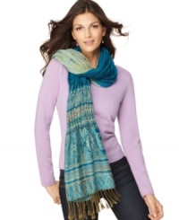 Eye-catching patterns and delicate threadwork provide the backdrop for this must-have wrap. The result is a harmonious mix of colors and detail by Collection XIIX. Eye-catching patterns and delicate threadwork provide the backdrop for this must-have wrap. The result is a harmonious mix of colors and detail by Collection XIIX.
