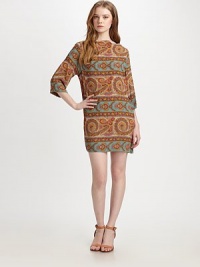 Swirling paisley pops on this kicky mini-shift, loosely fitted for an effortless look.BoatneckDropped shouldersThree-quarter sleevesFlat frontAbout 18 from natural waistRayonDry cleanImportedModel shown is 5'10 (177cm) wearing US size 4. Swirling paisley pops on this kicky mini-shift, loosely fitted for an effortless look.BoatneckDropped shouldersThree-quarter sleevesFlat frontAbout 18 from natural waistRayonDry cleanImportedModel shown is 5'10 (177cm) wearing US size 4.