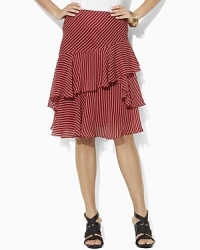 Crafted in crinkled silk georgette, a tiered ruffle skirt adds a flirty element to any wardrobe. Crafted in crinkled silk georgette, a tiered ruffle skirt adds a flirty element to any wardrobe.