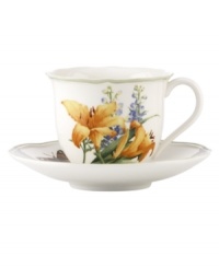 Garden party. The Floral Meadow cup and saucer set brings eternal spring with a mixed bouquet rooted in resilient everyday porcelain. A scalloped edge and green banding add to the charm of the graceful mix-and-match Lenox dinnerware collection. (Clearance) Garden party. The Floral Meadow cup and saucer set brings eternal spring with a mixed bouquet rooted in resilient everyday porcelain. A scalloped edge and green banding add to the charm of the graceful mix-and-match Lenox dinnerware collection. (Clearance)