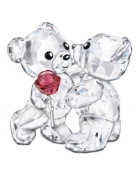 Romance blossoms in the arms of this sweet Kris bear couple. Present it to a special valentine or top off your wedding cake in exquisite Swarovski style. With a Bordeaux rose and silvertone metal stem. Romance blossoms in the arms of this sweet Kris bear couple. Present it to a special valentine or top off your wedding cake in exquisite Swarovski style. With a Bordeaux rose and silvertone metal stem.