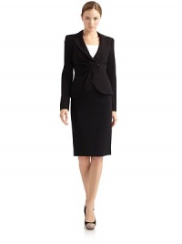 THE LOOKNotched collarOne-button frontSmocked front inset with soft pleatingLong sleeves with button cuffs Lightly padded shoulderLong sleevesTHE FITAbout 22 from shoulder to hemTHE MATERIALFabric 1: viscose/polyamide/elastaneFabric 2: acetate/polyesterCARE & ORIGINDry cleanMade in ItalyModel shown is 5'9 (175cm) wearing US size 4. THE LOOKNotched collarOne-button frontSmocked front inset with soft pleatingLong sleeves with button cuffs Lightly padded shoulderLong sleevesTHE FITAbout 22 from shoulder to hemTHE MATERIALFabric 1: viscose/polyamide/elastaneFabric 2: acetate/polyesterCARE & ORIGINDry cleanMade in ItalyModel shown is 5'9 (175cm) wearing US size 4.