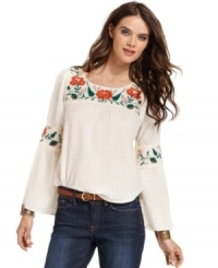 Summer of love: Fall for Lucky Brand Jeans' cotton top, featuring embroidery at the front and sleeves and a vintage-inspired silhouette. Summer of love: Fall for Lucky Brand Jeans' cotton top, featuring embroidery at the front and sleeves and a vintage-inspired silhouette.