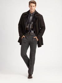 This outerwear staple combines luxury with superior warmth, rendered in a rich wool blend with a cozy faux fur trim.Button-frontDouble-breastedBelted waistSlashed waist pocketsCenter ventAbout 32 from shoulder to hem75% wool/15% nylon/10% cashmereDry cleanImported This outerwear staple combines luxury with superior warmth, rendered in a rich wool blend with a cozy faux fur trim.Button-frontDouble-breastedBelted waistSlashed waist pocketsCenter ventAbout 32 from shoulder to hem75% wool/15% nylon/10% cashmereDry cleanImported
