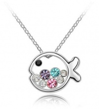 Fashionable Silver Tone Multi Color Swarovski Crystal Fish Animal Pendant Necklace Fashionable Silver Tone Multi Color Swarovski Crystal Fish Animal Pendant Necklace