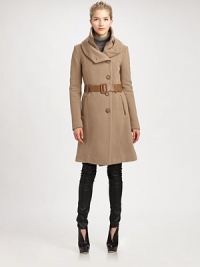 Ultra-soft lambskin leather adds an exquisite touch to this double-collar jacket with a waist-defining belt.Double collarFront zipperButton closureLambskin leather detailsSlash pocketsFully linedAbout 39 from shoulder to hem70% wool/20% polyamide/10% cashmereDry clean by leather specialistImported of Italian fabric Model shown is 5'10 (177cm) wearing US size Small. Ultra-soft lambskin leather adds an exquisite touch to this double-collar jacket with a waist-defining belt.Double collarFront zipperButton closureLambskin leather detailsSlash pocketsFully linedAbout 39 from shoulder to hem70% wool/20% polyamide/10% cashmereDry clean by leather specialistImported of Italian fabric Model shown is 5'10 (177cm) wearing US size Small.