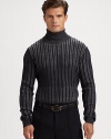 A handsomely crafted wool turtleneck sweater is defined by two-tone striping and ribbed knit detail.TurtleneckRibbed collar, cuffs and hemWoolDry cleanImported