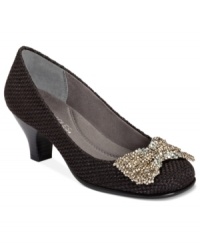 Dress things up a bit. The Sunwise pumps by Aerosoles are made of an amazing textured fabric and feature a sparkling beaded bow embellishment on the vamp.