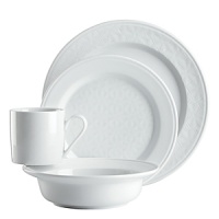 Vivid white porcelain embossed with a subtle crosshatch pattern gives this dinnerware assortment from Dansk versatile warmth, and just a hint of texture. Vivid white porcelain embossed with a subtle crosshatch pattern gives this dinnerware assortment from Dansk versatile warmth, and just a hint of texture.