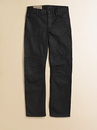 A slim-fitting jean with a hint of stretch and shine has motorcycle-inspired details for adorable edge.Front button closureWaistband with belt loopsZip flyFive-pocket styleCotton/ElastaneMachine washImported A slim-fitting jean with a hint of stretch and shine has motorcycle-inspired details for adorable edge.Front button closureWaistband with belt loopsZip flyFive-pocket styleCotton/ElastaneMachine washImported
