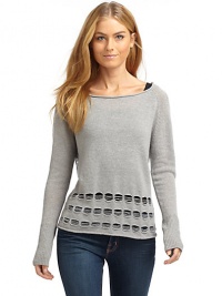 THE LOOKRolled boatneckLong extended, ribbed cuff sleeves Perforated details Rolled hemTHE FITAbout 22 from shoulder to hemTHE MATERIALCashmereCARE & ORIGINDry cleanImportedModel shown is 5'10 (177cm) wearing US size Small. THE LOOKRolled boatneckLong extended, ribbed cuff sleeves Perforated details Rolled hemTHE FITAbout 22 from shoulder to hemTHE MATERIALCashmereCARE & ORIGINDry cleanImportedModel shown is 5'10 (177cm) wearing US size Small.