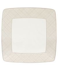 Dressed in a fine diamond grid of bronze and warm taupe, the large square plates in the Veneto collection are tailored for formal dining and everyday elegance in bone china. Dressed in a fine diamond grid of bronze and warm taupe, the large square plates in the Veneto collection are tailored for formal dining and everyday elegance in bone china.