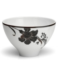 Like a well-manicured flowerbed, the Cocoa Blossom large rice bowl brings just the right balance of whimsy and sophistication to the table. Rich hues of chocolate and cinnamon color the lush blooms against elegant white porcelain. Like a well-manicured flowerbed, the Cocoa Blossom large rice bowl brings just the right balance of whimsy and sophistication to the table. Rich hues of chocolate and cinnamon color the lush blooms against elegant white porcelain.