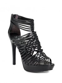 THE LOOKOpen toeStrappy, woven cage styleBack zipTHE FITSelf-covered heel, 4¼ (110mm)Self-covered platform, ¾ (20mm)Compares to a 3½ heel (90mm)THE MATERIALLeather lining and sole Padded insoleORIGINImportedOUR FIT MODEL RECOMMENDS ordering one half size up as this style runs small. THE LOOKOpen toeStrappy, woven cage styleBack zipTHE FITSelf-covered heel, 4¼ (110mm)Self-covered platform, ¾ (20mm)Compares to a 3½ heel (90mm)THE MATERIALLeather lining and sole Padded insoleORIGINImportedOUR FIT MODEL RECOMMENDS ordering one half size up as this style runs small.