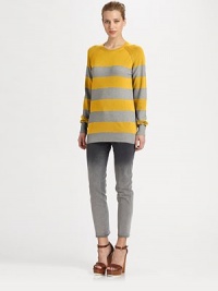 Finespun wool, knit in a sporty, striped pattern and blended with cashmere for luxurious softness.Rib-knit crewneck, cuffs, and hemRaglan sleeves70% wool/30% cashmereDry cleanMade in Italy of imported fabricModel shown is 5'9½ (176cm) wearing US size 4. Finespun wool, knit in a sporty, striped pattern and blended with cashmere for luxurious softness.Rib-knit crewneck, cuffs, and hemRaglan sleeves70% wool/30% cashmereDry cleanMade in Italy of imported fabricModel shown is 5'9½ (176cm) wearing US size 4.
