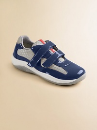 Sneaker with double grip-tape closure in patent leather with grey mesh. Rubber sole Imported Sneaker with double grip-tape closure in patent leather with grey mesh. Rubber sole Imported