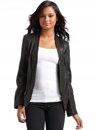 THE LOOKCrinkled leatherBlazer silhouette with open-front stylingLapel collarLong sleevesFront welt pocketsCenter vent at back hemTHE FITAbout 25 from shoulder to hemTHE MATERIALLeatherFully linedCARE & ORIGINDry clean by a leather specialistImported THE LOOKCrinkled leatherBlazer silhouette with open-front stylingLapel collarLong sleevesFront welt pocketsCenter vent at back hemTHE FITAbout 25 from shoulder to hemTHE MATERIALLeatherFully linedCARE & ORIGINDry clean by a leather specialistImported