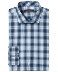 Checkers get a fresh update with bold color for a strong statement with this slim-fit dress shirt from Ben Sherman. Checkers get a fresh update with bold color for a strong statement with this slim-fit dress shirt from Ben Sherman.