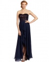 Nicole Miller Women's Textured Lurex Jacquard Strapless Gown, Navy, 10