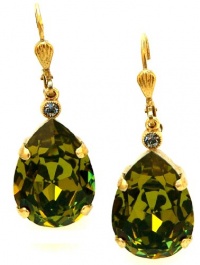 Catherine Popesco 14k Gold Plated Large Teardrop Khaki Green Swarovski Crystal Drop Earrings