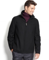 Stay polished even when it's cool out with this sharp wool-blend coat from Perry Ellis. Stay polished even when it's cool out with this sharp wool-blend coat from Perry Ellis.