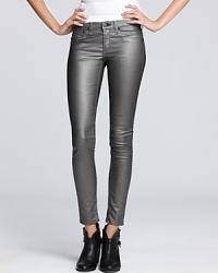 Metallic grey rag & bone/JEAN denim leggings shine with fall style, marrying the glamour and decadence that define the season. Wear the directional look with understated ankle booties and a tee, so the silhouette is the focal point of your ensemble.