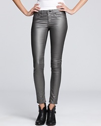 Metallic grey rag & bone/JEAN denim leggings shine with fall style, marrying the glamour and decadence that define the season. Wear the directional look with understated ankle booties and a tee, so the silhouette is the focal point of your ensemble. Metallic grey rag & bone/JEAN denim leggings shine with fall style, marrying the glamour and decadence that define the season. Wear the directional look with understated ankle booties and a tee, so the silhouette is the focal point of your ensemble.