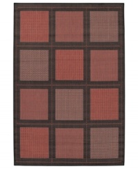 A handsome windowpane pattern in terra cotta and black gives this Couristan rug classic appeal. With a flat weave construction woven of recyclable polypropylene, the indoor/outdoor rug is ultradurable and mildew resistant, making it the perfect choice for entryways, patios, mudrooms and beyond. A handsome windowpane pattern in terra cotta and black gives this Couristan rug classic appeal. With a flat weave construction woven of recyclable polypropylene, the indoor/outdoor rug is ultradurable and mildew resistant, making it the perfect choice for entryways, patios, mudrooms and beyond.