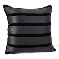 Alternating bands of caviar colored satin and velvet reverses to solid satin on this decorative pillow.