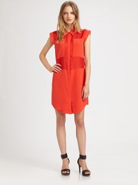 Channel utilitarian vibes with this stunning silk shirtdress, styled with a point collar, button front and edgy cap sleeves. Point collarButton frontCap sleevesContoured hemAbout 21 from natural waistSilk with rayon trimDry cleanImportedModel shown is 5'9 (175cm) wearing US size Small. Channel utilitarian vibes with this stunning silk shirtdress, styled with a point collar, button front and edgy cap sleeves. Point collarButton frontCap sleevesContoured hemAbout 21 from natural waistSilk with rayon trimDry cleanImportedModel shown is 5'9 (175cm) wearing US size Small.
