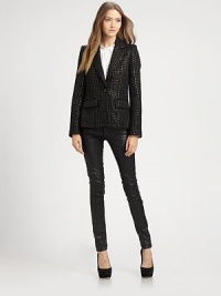 Rich tweed woven with metallic thread in a well-appointed single-button blazer.Notched-collarDefined shouldersButton closureFlap pocketsAbout 23 from shoulder to hem95% polyester/5% LurexDry cleanImportedModel shown is 5'10 (177cm) wearing US size Small. Rich tweed woven with metallic thread in a well-appointed single-button blazer.Notched-collarDefined shouldersButton closureFlap pocketsAbout 23 from shoulder to hem95% polyester/5% LurexDry cleanImportedModel shown is 5'10 (177cm) wearing US size Small.