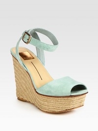 Traditional braided hemp wedge and platform topped with a buttery suede upper and an adjustable ankle strap. Braided hemp wedge, 4 (100mm)Braided hemp platform, 2 (50mm)Compares to a 2 heel (50mm)Suede upperLeather lining and solePadded insoleImportedOUR FIT MODEL RECOMMENDS ordering one half size up as this style runs small. Traditional braided hemp wedge and platform topped with a buttery suede upper and an adjustable ankle strap. Braided hemp wedge, 4 (100mm)Braided hemp platform, 2 (50mm)Compares to a 2 heel (50mm)Suede upperLeather lining and solePadded insoleImportedOUR FIT MODEL RECOMMENDS ordering one half size up as this style runs small.