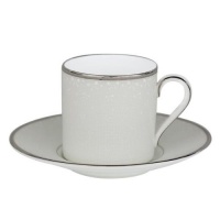 Monique Lhuillier for Royal Doulton Pointe d'Esprit 4-Ounce Espresso Cup and Saucer, Bows, Set of 2