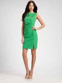 Impeccably tailored to fit your figure, this brightly-hued shift features soft asymmetrical pleating and an alluring slit front.BoatneckSleevelessSlit front detailAsymmetrical side pleatsSide slitConcealed back zipFully linedAbout 24 from natural waist97% polyester/3% spandexDry cleanImportedModel shown is 5'11 (180cm) wearing US size 4. Impeccably tailored to fit your figure, this brightly-hued shift features soft asymmetrical pleating and an alluring slit front.BoatneckSleevelessSlit front detailAsymmetrical side pleatsSide slitConcealed back zipFully linedAbout 24 from natural waist97% polyester/3% spandexDry cleanImportedModel shown is 5'11 (180cm) wearing US size 4.