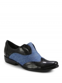 THE LOOKOxford-inspired flat shoesCap toePerforated detailsDenim panelsPadded insoleStacked heel, 1 (25mm)THE MATERIALLeather and denim upperLeather lining and soleORIGINImported THE LOOKOxford-inspired flat shoesCap toePerforated detailsDenim panelsPadded insoleStacked heel, 1 (25mm)THE MATERIALLeather and denim upperLeather lining and soleORIGINImported