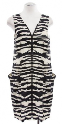 Michael Kors Zebra Print Silk Zip Front Sleeveless Shift Dress 2 Michael Kors Zebra Print Silk Zip Front Sleeveless Shift Dress 2