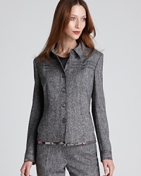 Textured tweed lends classic polish to an artfully-cut BASLER jacket, while standout seaming infuses the Bloomingdale's Exclusive style with modern attitude. Textured tweed lends classic polish to an artfully-cut BASLER jacket, while standout seaming infuses the Bloomingdale's Exclusive style with modern attitude.