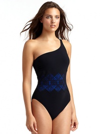 THE LOOKOne-shoulder strapAsymmetrical necklinePadded interior cupsIntricate laser cut design at waist with bright liningTHE MATERIAL72% polyamide/28% elastaneCARE & ORIGINHand washImported THE LOOKOne-shoulder strapAsymmetrical necklinePadded interior cupsIntricate laser cut design at waist with bright liningTHE MATERIAL72% polyamide/28% elastaneCARE & ORIGINHand washImported