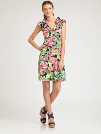 Donning an iconic Lilly Pulitzer print, this silk-cotton sheath with flutter sleeves and a flattering Empire waist offers an easy fit and an irresistible look. Ruffle necklineCap sleevesEmpire waistAllover printAbout 22 from natural waist52% silk/48% cottonDry cleanImported Model shown is 5'10 (177cm) wearing US size Small. Donning an iconic Lilly Pulitzer print, this silk-cotton sheath with flutter sleeves and a flattering Empire waist offers an easy fit and an irresistible look. Ruffle necklineCap sleevesEmpire waistAllover printAbout 22 from natural waist52% silk/48% cottonDry cleanImported Model shown is 5'10 (177cm) wearing US size Small.