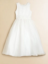 The darling of every special occasion, tailored in satin with an organza skirt and a lovely hand-beaded cummerbund. Natural waist with hand-beaded cummerbundBack organza bowHidden back zipperFully linedPolyesterDry cleanImported The darling of every special occasion, tailored in satin with an organza skirt and a lovely hand-beaded cummerbund. Natural waist with hand-beaded cummerbundBack organza bowHidden back zipperFully linedPolyesterDry cleanImported
