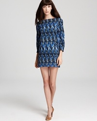 Go style wild in this Thakoon Addition tribal print dress. Add a chunky statement necklace over the boatneck top to dress it up. Go style wild in this Thakoon Addition tribal print dress. Add a chunky statement necklace over the boatneck top to dress it up.